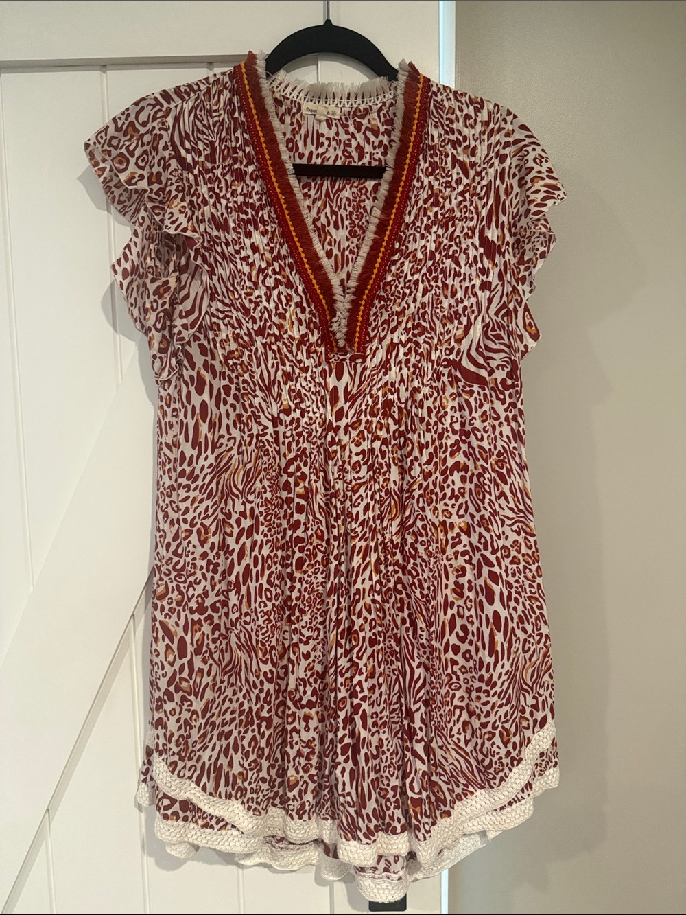 Poupette St Barth Red and Cream Animal-Print V-Neck Tunic